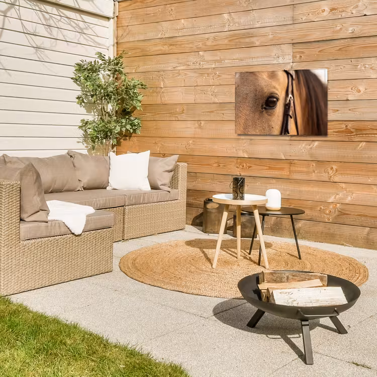 Paard - Oog - Bruin Tuinposter op houten frame 2 cm dik klein -sfeer2