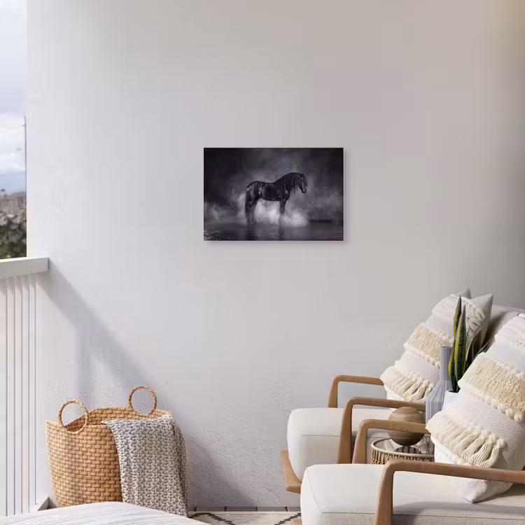 Paard - Magisch - Zwart Tuinposter op houten frame 2 cm dik klein -sfeer1