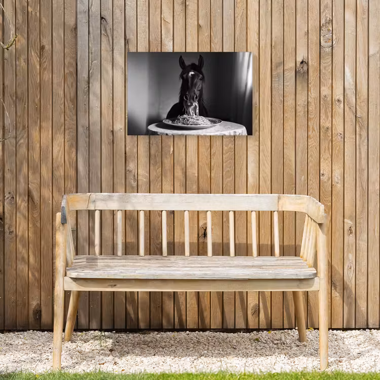 Paard - Bord - Pasta - Tafelkleed - Zwart Wit - Dieren Tuinposter op houten frame 2 cm dik klein -sfeer4