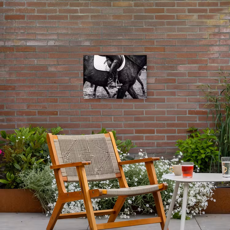 Paard - Sport - Zwart - Wit Tuinposter op houten frame 2 cm dik klein -sfeer3