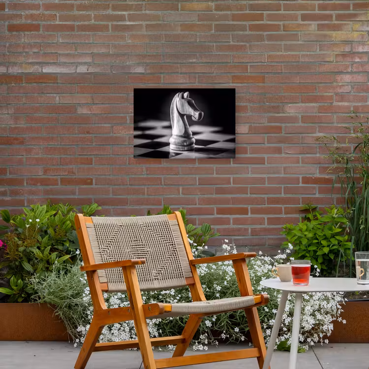 Paard - Hout - Schaalbord - Zwart Tuinposter op houten frame 2 cm dik klein -sfeer3