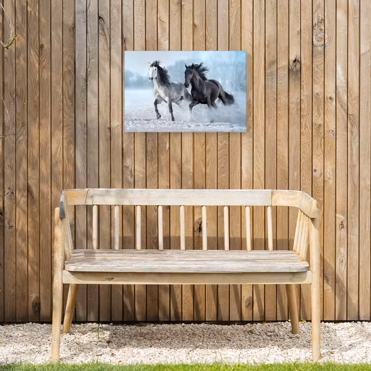 Paarden - Winter - Dieren - Natuur - Sneeuw Tuinposter op houten frame 2 cm dik klein -sfeer4