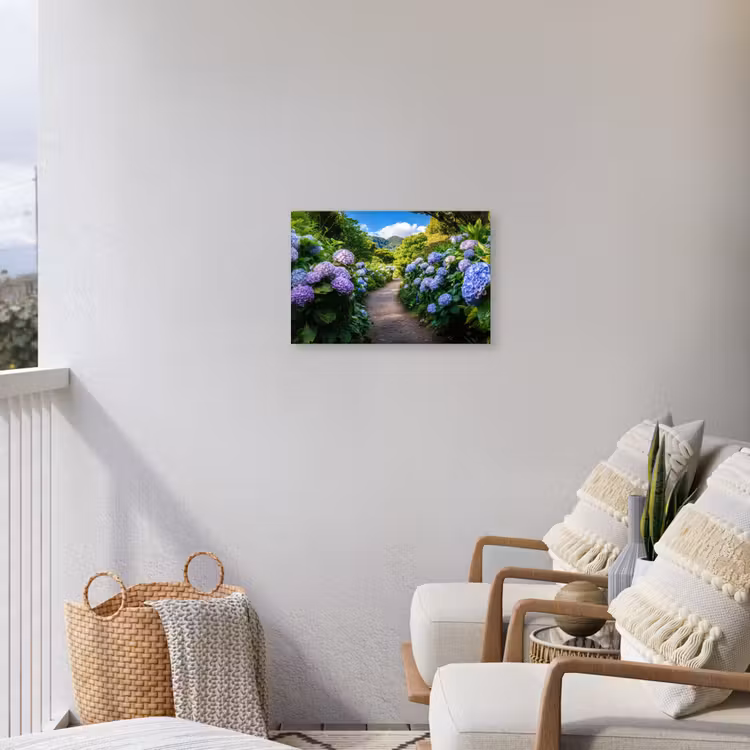 Hortsensia - Pad - Bloemen Tuinposter op houten frame 2 cm dik klein -sfeer1