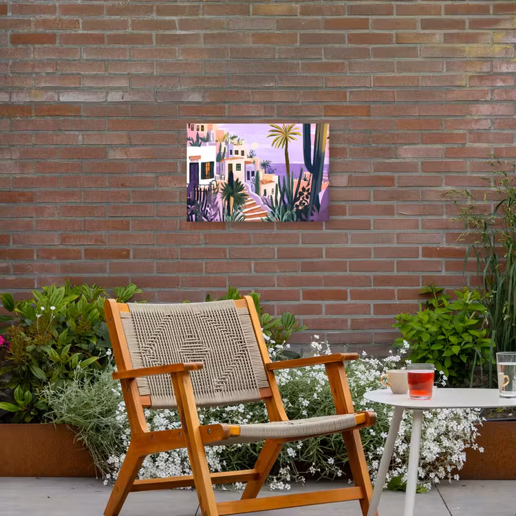 Huizen - Minimalistisch - Palmbomen - Kust Tuinposter op houten frame 2 cm dik klein -sfeer3