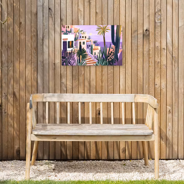 Huizen - Minimalistisch - Palmbomen - Kust Tuinposter op houten frame 2 cm dik klein -sfeer4