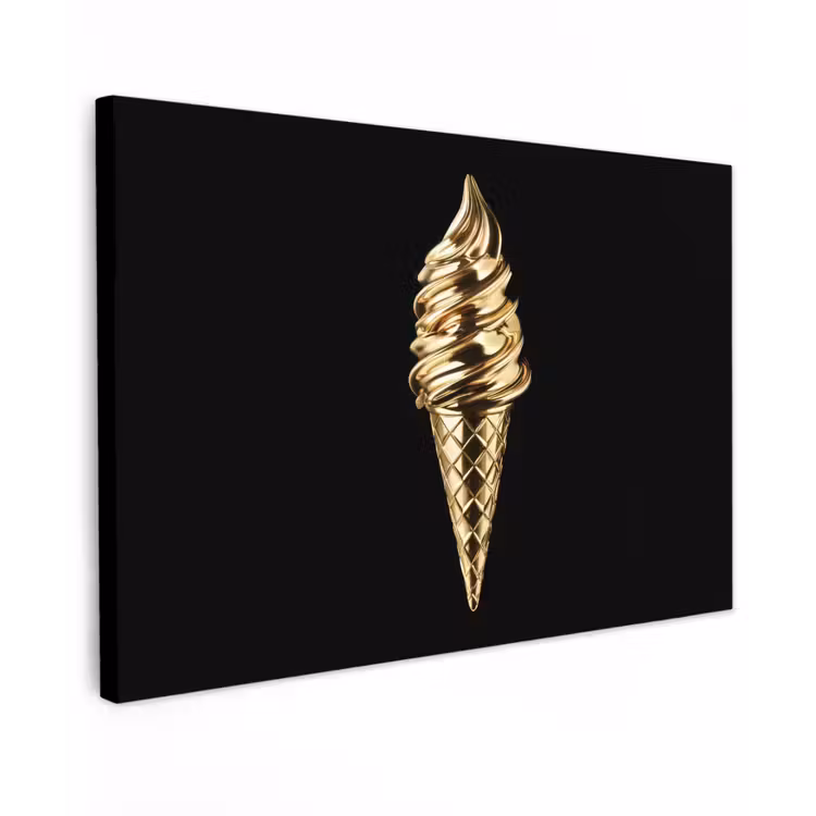 Ijs - Goud - Zwart - Eten Tuinposter op houten frame 2 cm dik klein -3d