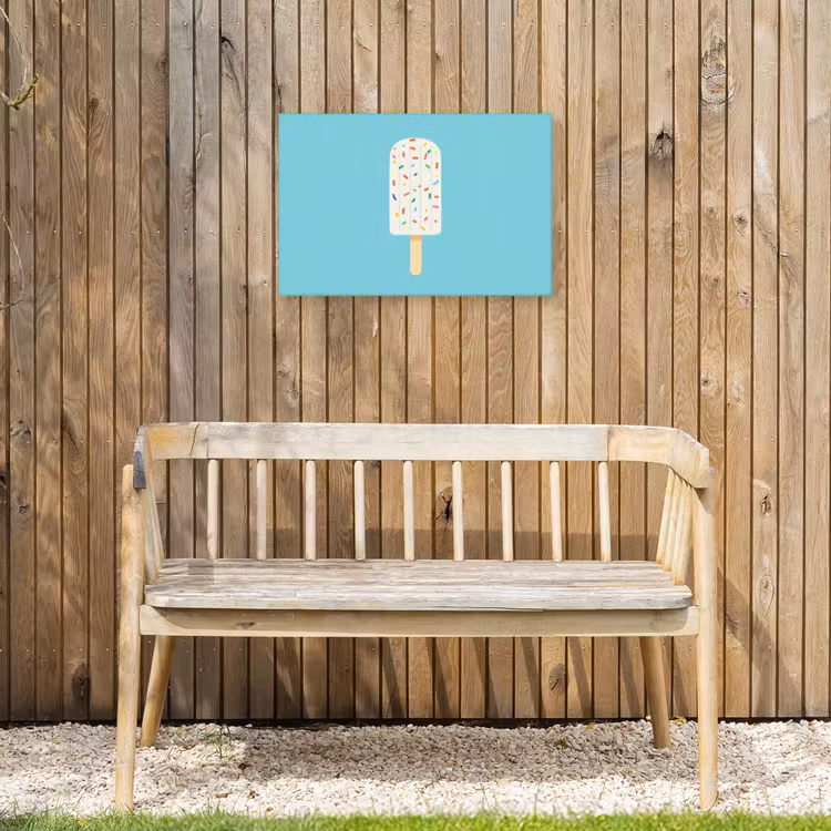 Ijsje - Stokje - Sprinkles - Lichtblauw Tuinposter op houten frame 2 cm dik klein -sfeer4