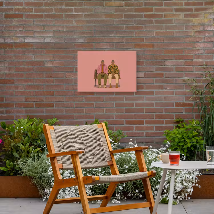 Illustratie - Bankje - Personen - Minimalistisch Tuinposter op houten frame 2 cm dik klein -sfeer3