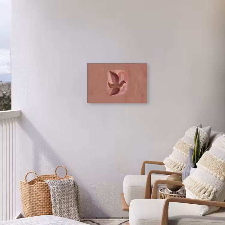 Illustratie - Vogels - Abstract - Roze Tuinposter op houten frame 2 cm dik klein -sfeer1