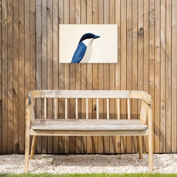 Illustratie - Blauw - Vogel Tuinposter op houten frame 2 cm dik klein -sfeer4
