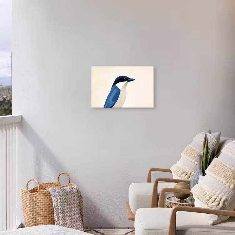 Illustratie - Blauw - Vogel Tuinposter op houten frame 2 cm dik klein -sfeer1