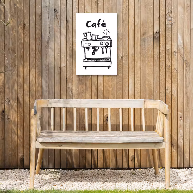 Illustratie - Café - Koffiemachine - Kopjes Tuinposter op houten frame 2 cm dik klein -sfeer4