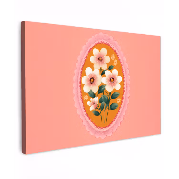 Illustratie - Bloemen - Rand - Roze Tuinposter op houten frame 2 cm dik klein -3d