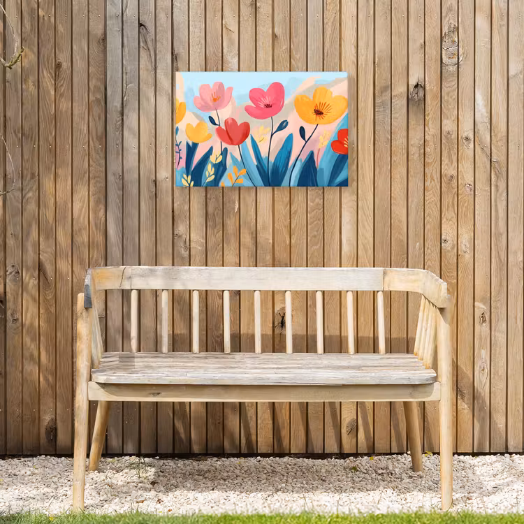 Illustratie - Bloemen - Kleurrijk Tuinposter op houten frame 2 cm dik klein -sfeer4