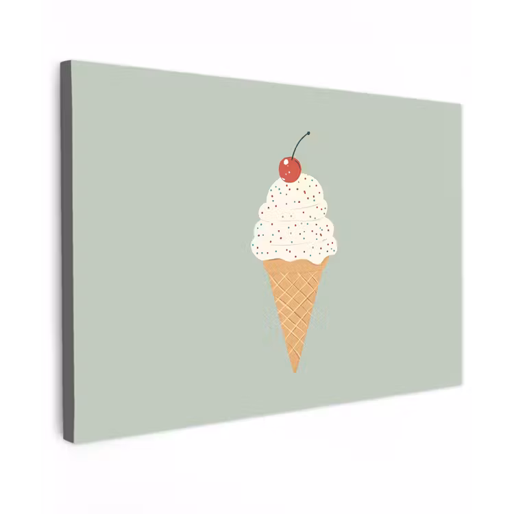 Illustratie - Ijsje - Spikkels - Kers Tuinposter op houten frame 2 cm dik klein -3d