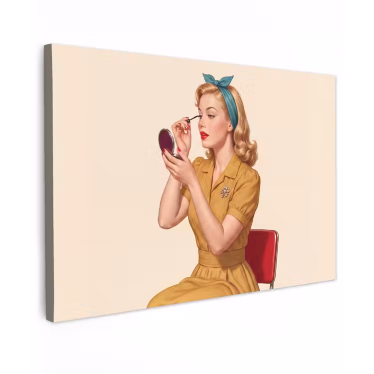 Illustratie - Mascara - Vrouw - Geel Tuinposter op houten frame 2 cm dik klein -3d