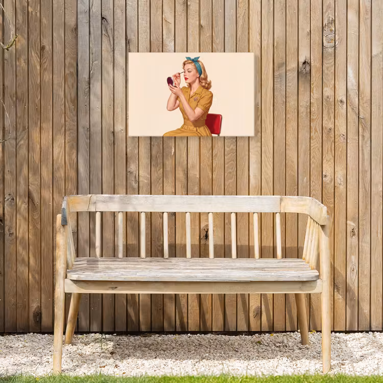 Illustratie - Mascara - Vrouw - Geel Tuinposter op houten frame 2 cm dik klein -sfeer4