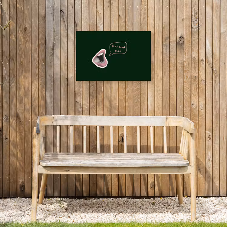 Illustratie - Mond - Donkergroen - Tekstwolkje Tuinposter op houten frame 2 cm dik klein -sfeer4