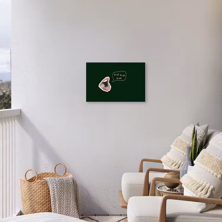 Illustratie - Mond - Donkergroen - Tekstwolkje Tuinposter op houten frame 2 cm dik klein -sfeer1
