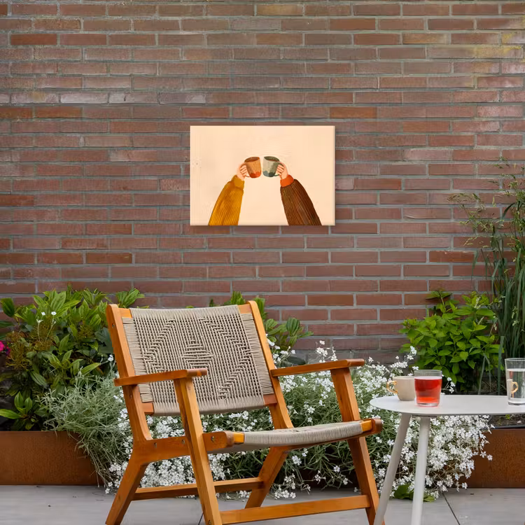 Illustratie - Mokken - Proosten - Bruin Tuinposter op houten frame 2 cm dik klein -sfeer3