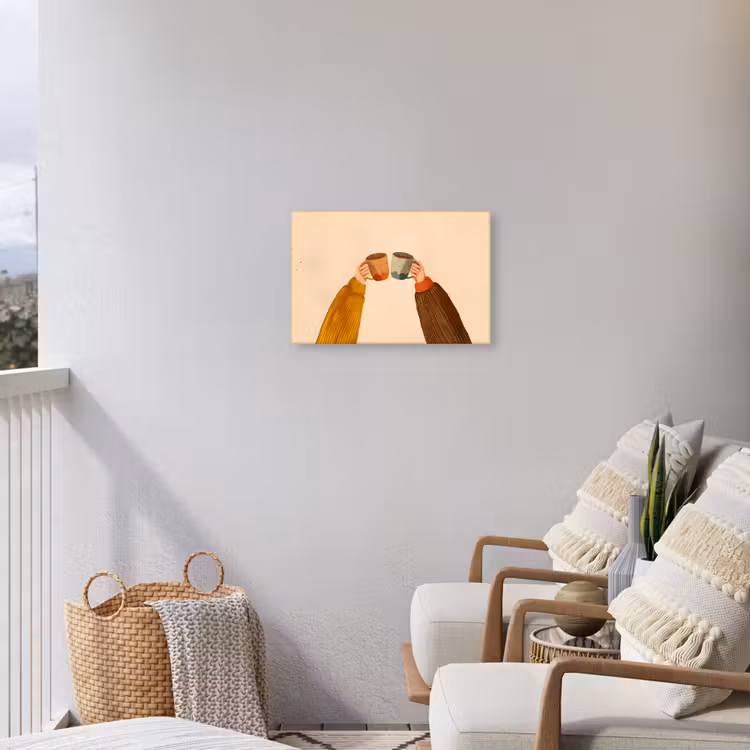 Illustratie - Mokken - Proosten - Bruin Tuinposter op houten frame 2 cm dik klein -sfeer1