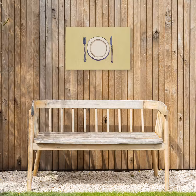 Illustratie - Bord - Bestek - Beige Tuinposter op houten frame 2 cm dik klein -sfeer4