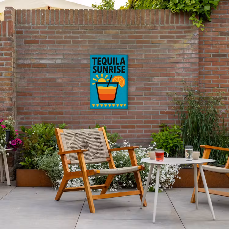 Illustratie - Tequila - Glas - Blauw Tuinposter op houten frame 2 cm dik klein -sfeer3