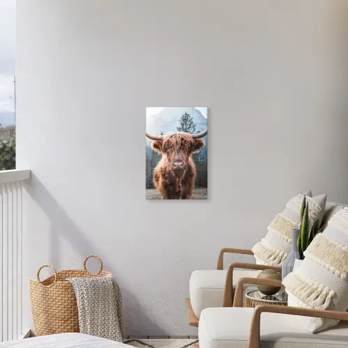 Imposante Hooglander in de Natuur Tuinposter op houten frame 2 cm dik klein -sfeer1