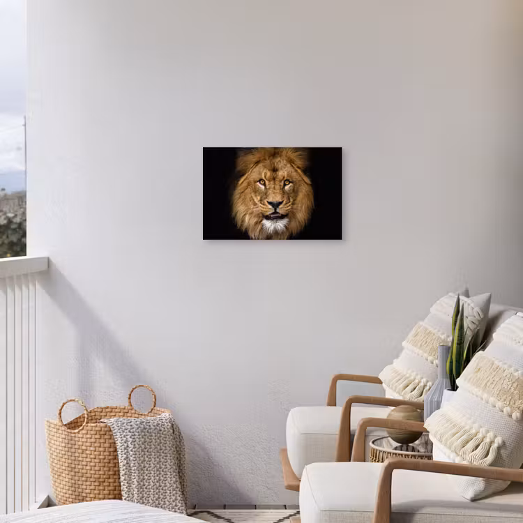 Indrukwekkend portret van een leeuw Tuinposter op houten frame 2 cm dik klein -sfeer1