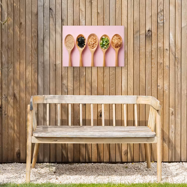 Ingrediënten - Lepels - Hout - Roze Tuinposter op houten frame 2 cm dik klein -sfeer4