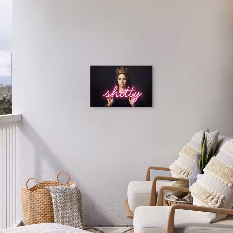 Ironisch - Tekst - Neon Tuinposter op houten frame 2 cm dik klein -sfeer1