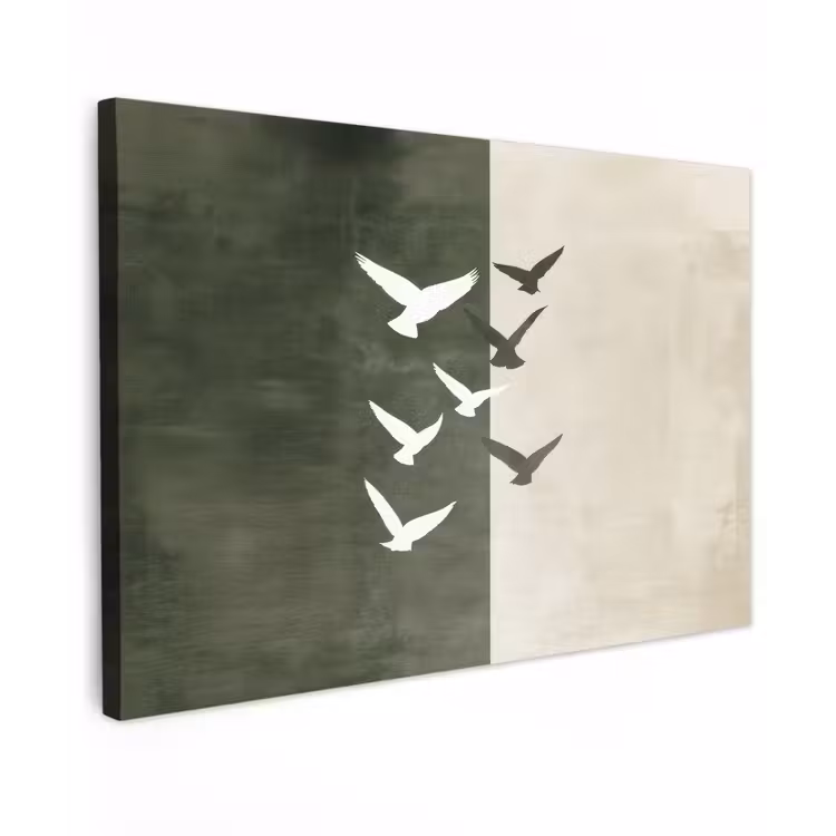 Japandi - Vogel - Groen Tuinposter op houten frame 2 cm dik klein -3d