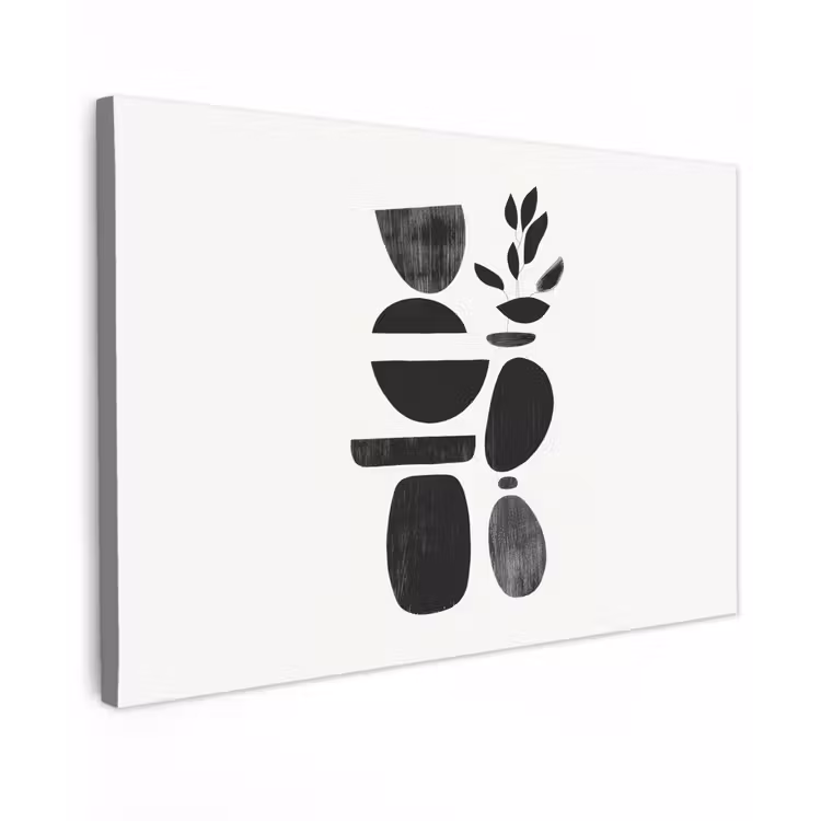 Japandi - Zwart - Abstract Tuinposter op houten frame 2 cm dik klein -3d