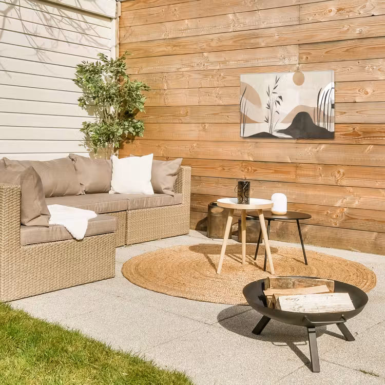 Japandi - Landschap - Beige Tuinposter op houten frame 2 cm dik klein -sfeer2