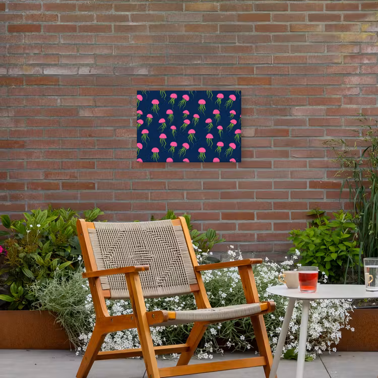 Kwallen - Diepzee - Neon Tuinposter op houten frame 2 cm dik klein 845 -sfeer3
