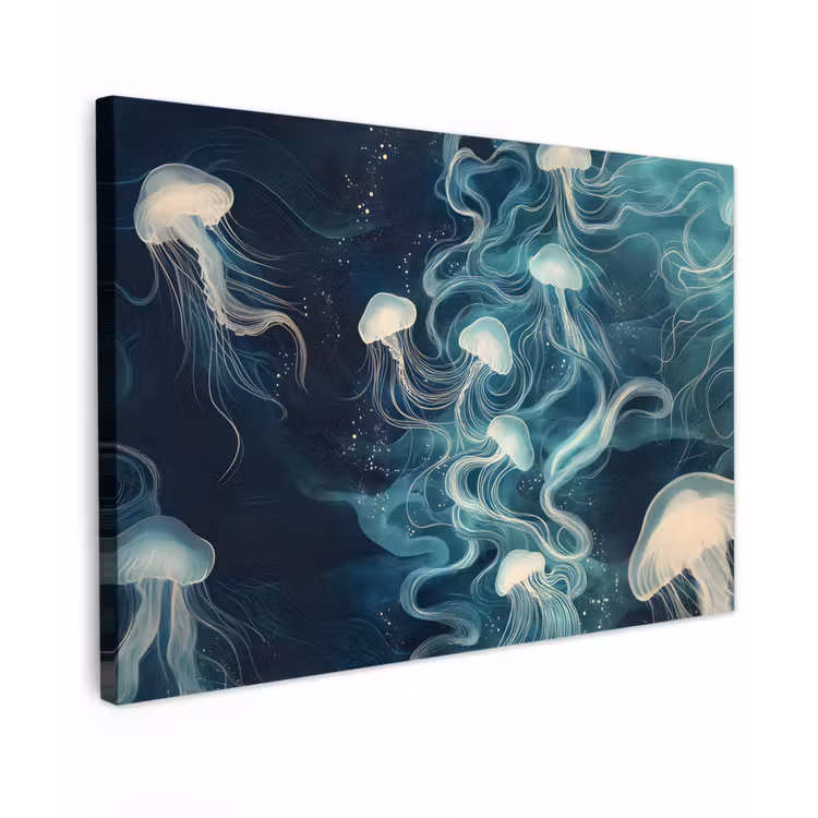 Kwallen - Zee - Wit - Golven Tuinposter op houten frame 2 cm dik klein -3d