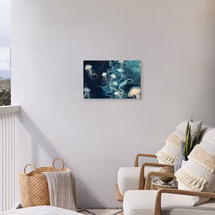 Kwallen - Zee - Wit - Golven Tuinposter op houten frame 2 cm dik klein -sfeer1