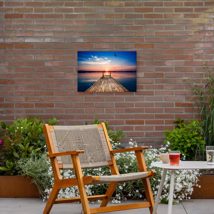 Steiger - Water - Zonsondergang - Roze - Horizon Tuinposter op houten frame 2 cm dik klein -sfeer3