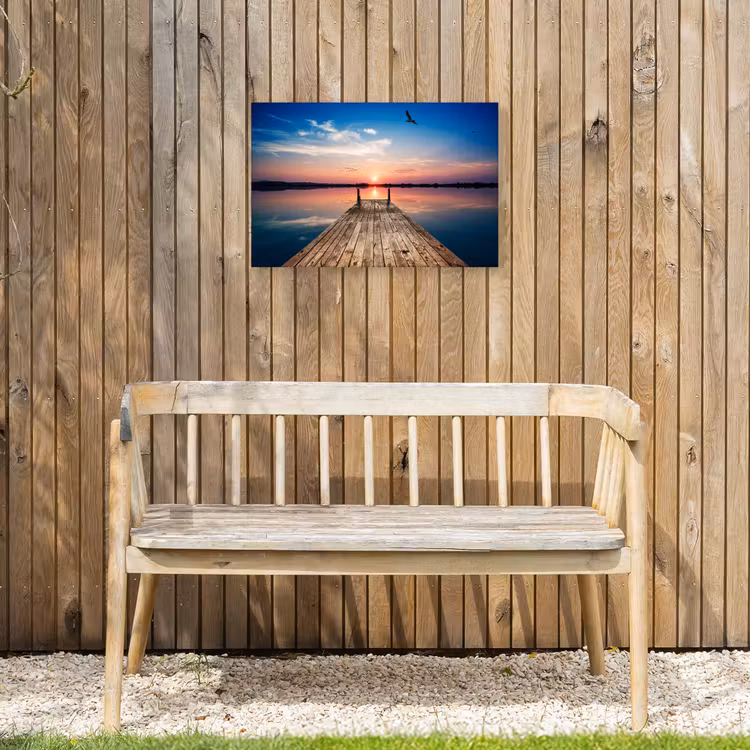 Steiger - Water - Zonsondergang - Roze - Horizon Tuinposter op houten frame 2 cm dik klein -sfeer4