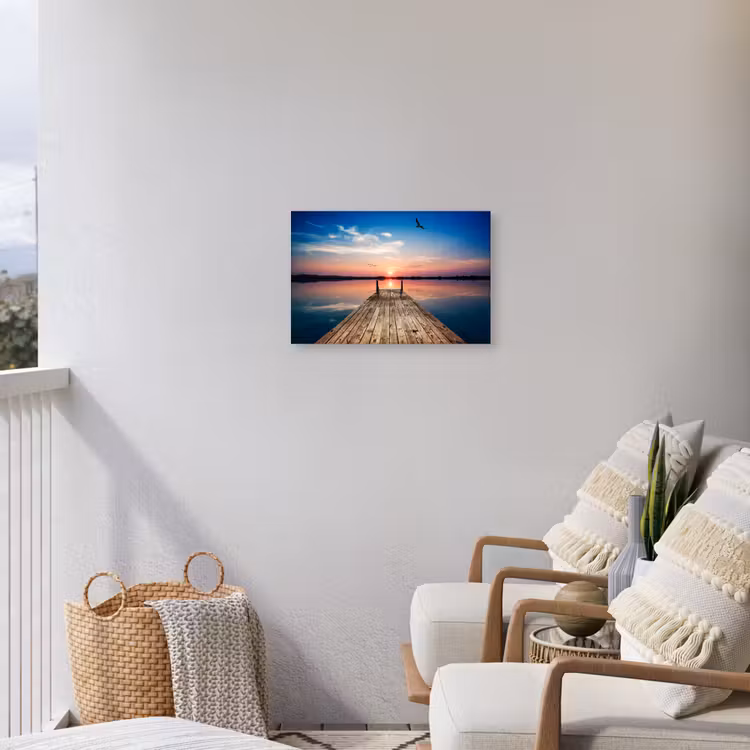 Steiger - Water - Zonsondergang - Roze - Horizon Tuinposter op houten frame 2 cm dik klein -sfeer1