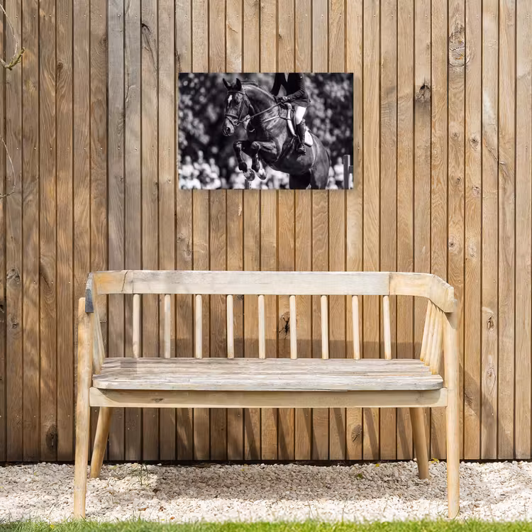 Springen - Paard - Zwart - Wit Tuinposter op houten frame 2 cm dik klein -sfeer4