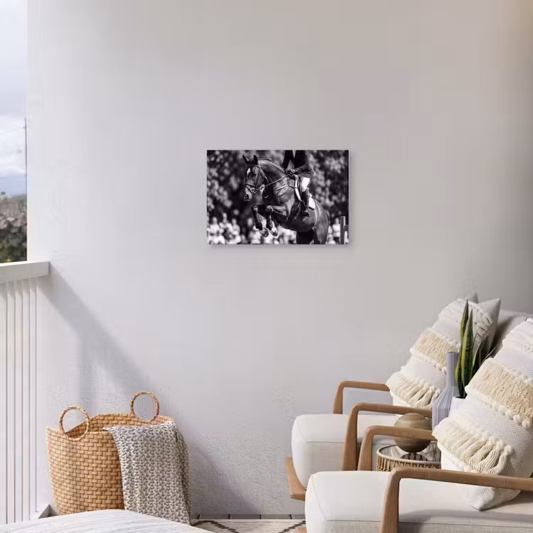 Springen - Paard - Zwart - Wit Tuinposter op houten frame 2 cm dik klein -sfeer1