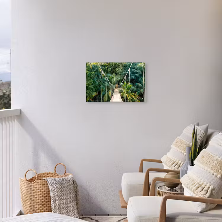 Jungle - Palmboom - Brug - Natuur - Planten Tuinposter op houten frame 2 cm dik klein -sfeer1