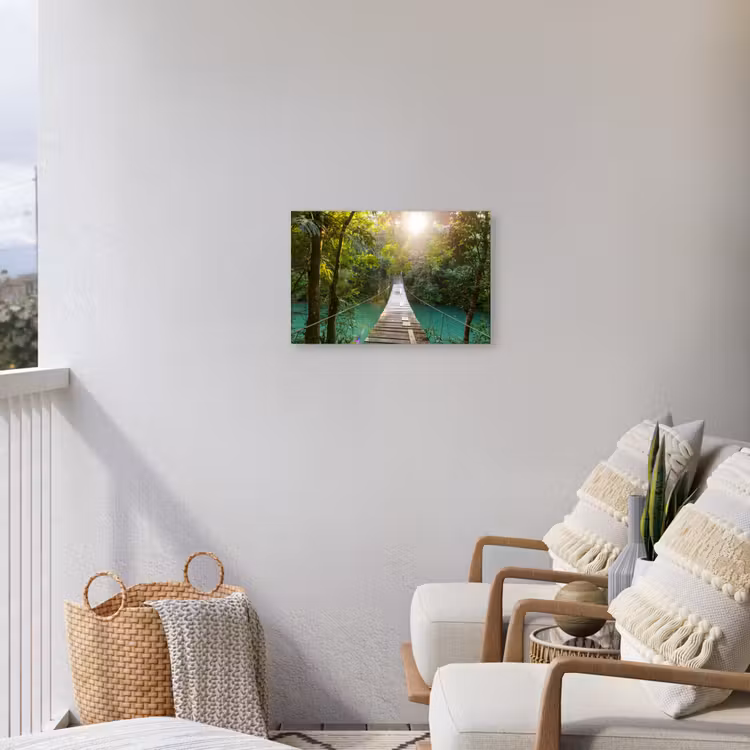 Jungle - Water - Brug - Natuur - Planten Tuinposter op houten frame 2 cm dik klein -sfeer1