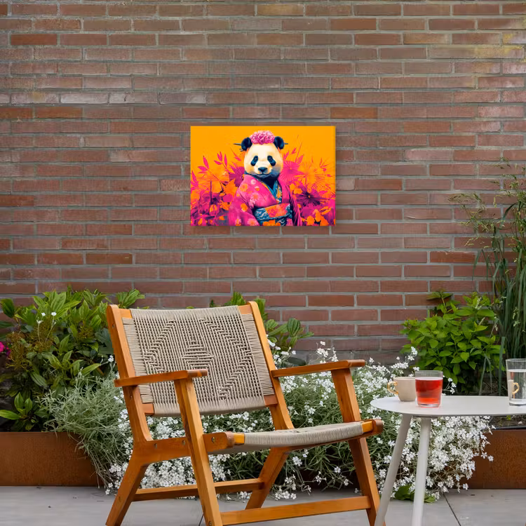 Kimono - Roze - Panda - Bloemenkroon Tuinposter op houten frame 2 cm dik klein -sfeer3