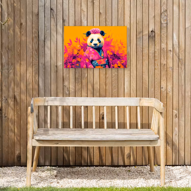 Kimono - Roze - Panda - Bloemenkroon Tuinposter op houten frame 2 cm dik klein -sfeer4