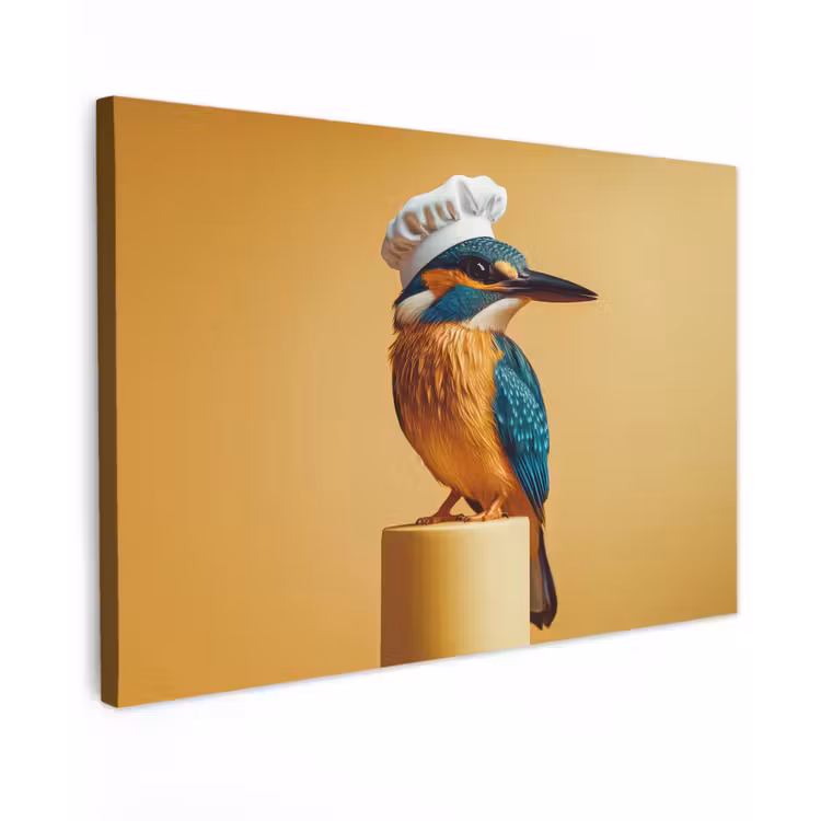 Ijsvogel - Pilaar - Koksmuts - Vogel Tuinposter op houten frame 2 cm dik klein -3d