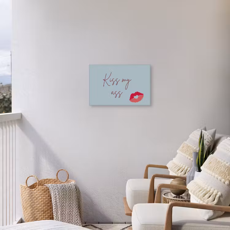 Kiss my ass - Lip - Blauw Tuinposter op houten frame 2 cm dik klein -sfeer1