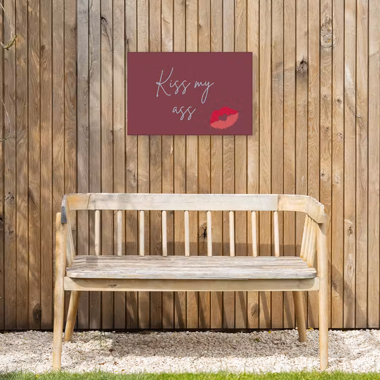 Kiss my ass - Lip - Bordeaux Tuinposter op houten frame 2 cm dik klein -sfeer4