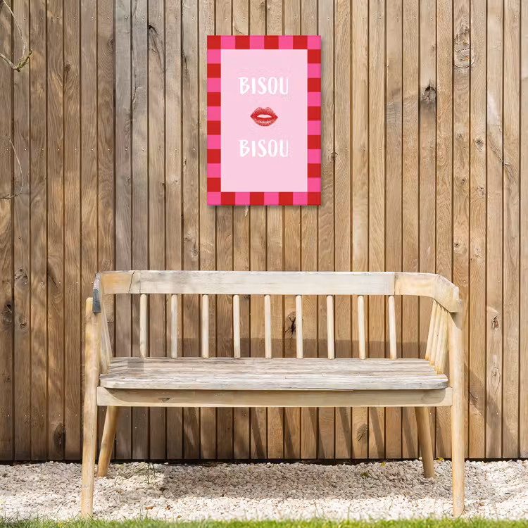 Kiss - Roze - Frans - Valentijn Tuinposter op houten frame 2 cm dik klein -sfeer4